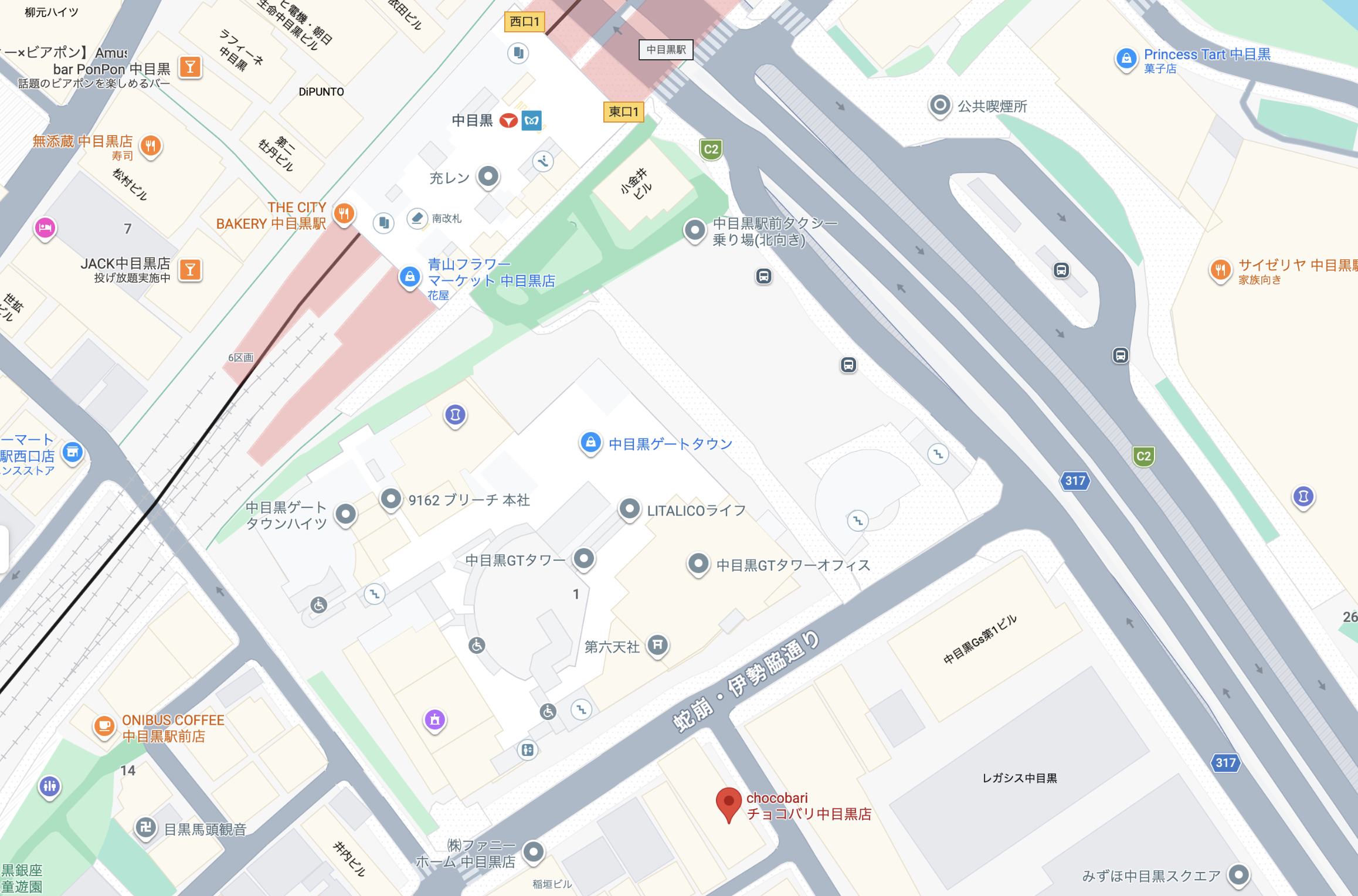 中目黒店の地図：中目黒駅 徒歩1分